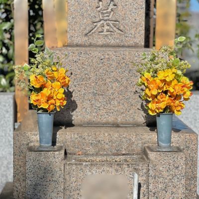 お墓用造花　蘭の花束（黄色・Ｌサイズ・１対）