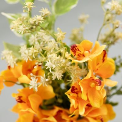 お墓用造花　蘭の花束（黄色・Ｍサイズ・１対）
