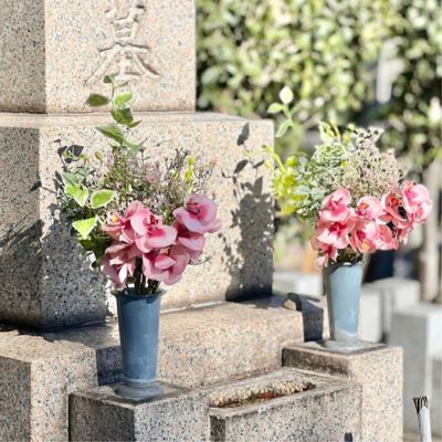 お墓用造花　蘭の花束（ピンク・Ｌサイズ・１対）