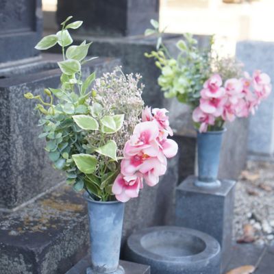 お墓用造花　蘭の花束（ピンク・Ｌサイズ・１対）