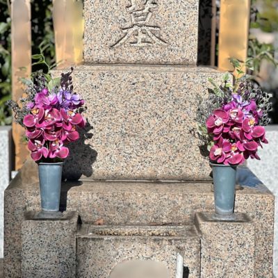 お墓用造花　蘭の花束（紫・Ｌサイズ・１対）