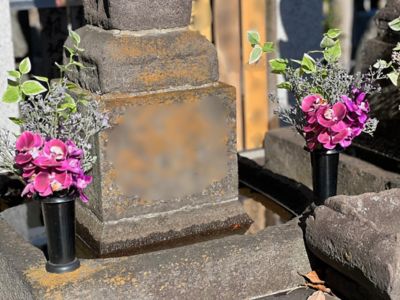 お墓用造花　蘭の花束（紫・Ｍサイズ・１対）