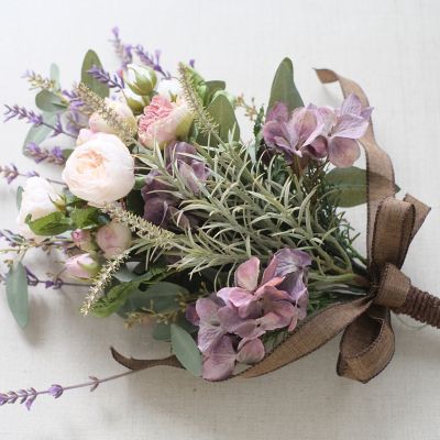 海外 淡いラベンダー色の薔薇を添え 落ち着きのある スワッグ ドライ 