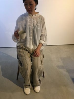 ＜yatra＞ＮＲ１５６３ワイドパンツ　ＬＩＮＥＮ　ＳＴＲＩＰＥ　