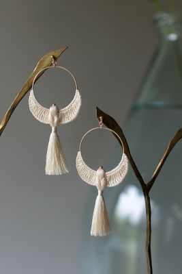 無染色シルク手編みピアス｜鳥ショート