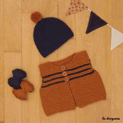 La Droguerie/ラ・ドログリー 編み物キット ベビー用ベスト・帽子