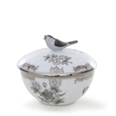 ＜Herend＞【受注生産】ヴィクトリア・グレー・プラチナ　カバードボール　トリ　【２０２７年１月下旬以降お届け】