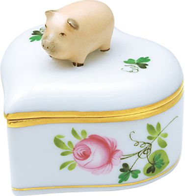 ウィーンの薔薇・シンプル ハートボックス（L）ブタ | Herend