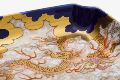 染錦金彩雲龍　角４号飾皿