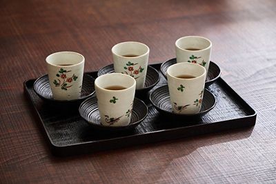 花鳥文美濃焼湯呑み＋沢栗山皿（3．5寸）1客 | 嘉門工藝