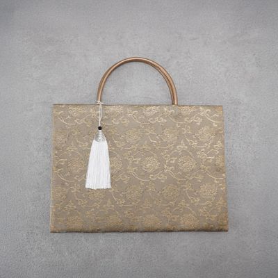 ＜嘉門工藝＞茶礼袋　牡丹唐草　ゴールド