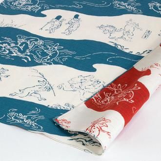 風呂敷　鳥獣人物戯画　両面　斜取絵巻　４８・１０４