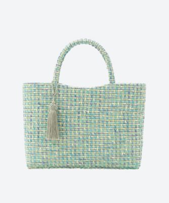 ＜saraca de sarasa＞タッセル付トートバッグ　ツイード　グリーン　Ｌ