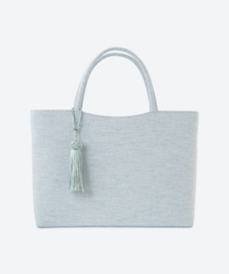 ＜saraca de sarasa＞タッセル付トートバッグ　Ｌ　紬　ブルーグレー