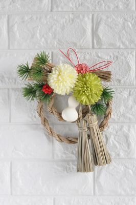 ＜FLORAL NEW YORK＞【迎春おまとめ】しめ縄飾り　響　（白×グリーン）