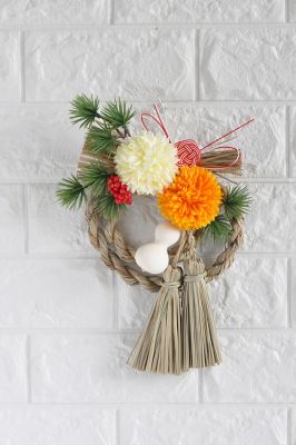 ＜FLORAL NEW YORK＞【迎春おまとめ】しめ縄飾り　響　（白×オレンジ）