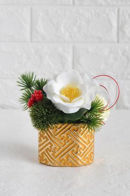 ＜FLORAL NEW YORK＞【迎春おまとめ】椿の迎春飾り　艶　（陶器ベース）