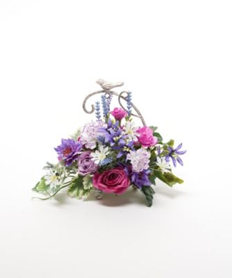 ＜ＭＨＢ＞母の日やギフトに向くアーティフィシャルフラワーアレンジメント「パープルフラワーズロビン」