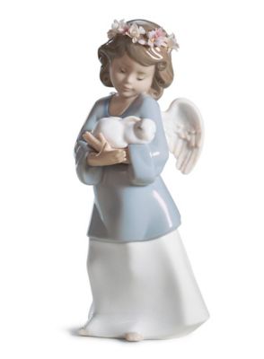 人気激安 リヤドロ #6856 Lladro うさぎを抱いた少女 天使の宝物 置物 