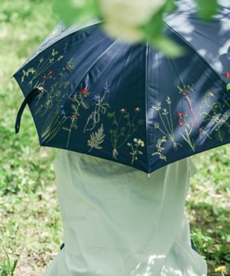 ボタニカル刺繍】 晴雨兼用日傘（折りたたみ傘） ネイビー の通販