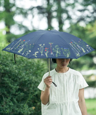 【ボタニカル刺繍】　晴雨兼用日傘（折りたたみ傘）　ネイビー