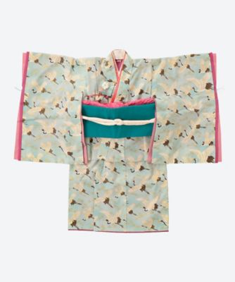 三歳お祝着セット　鶴　水色