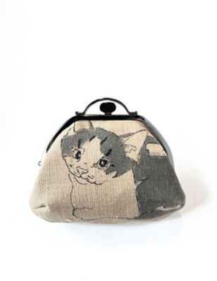 ＜アトリエ・Kinami(石塚智之)＞石塚智之手描き・押し口ポーチ『猫Ａ』