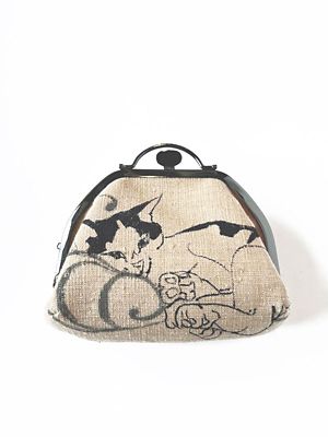 ＜アトリエ・Kinami(石塚智之)＞石塚智之手描き・押し口ポーチ『猫Ｂ』