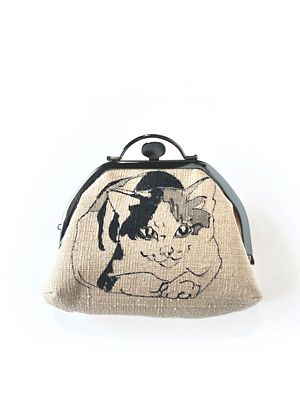 ＜アトリエ・Kinami(石塚智之)＞石塚智之手描き・押し口ポーチ『猫Ｃ』