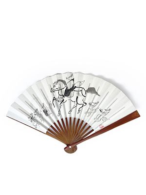 ＜アトリエ・Kinami(石塚智之)＞石塚智之手描き茶扇子『初午』