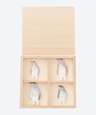 ペンギン親子　箸置き　４個セット（木箱入）