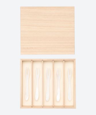 スイーツミニフォーク　白貝５本セット（木箱入）