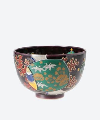 紫交趾 宝尽し 茶碗 1975 薩摩焼 紫陶 茶碗