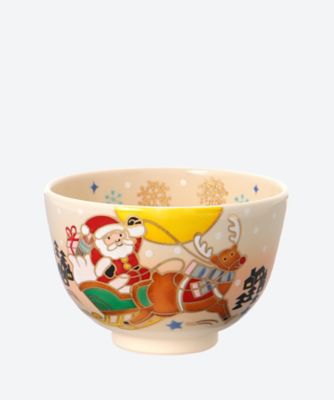 ＜加藤起楽＞色絵　サンタと赤ハナのトナカイ　茶碗
