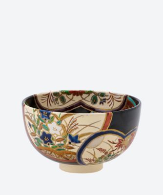 仁清　黒　枠取草花　茶碗