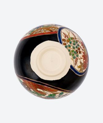 仁清　黒　枠取草花　茶碗
