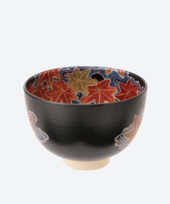 黒仁清　金流水紅葉　茶碗