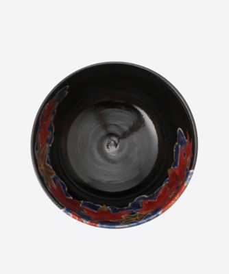 黒仁清　金流水紅葉　茶碗