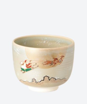 ＜八木海峰＞青磁　雲母銀　サンタクロース　茶碗