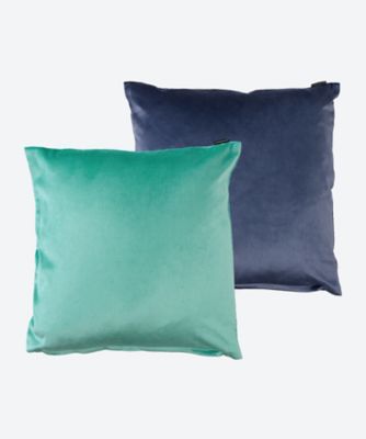 ＜FISCHBACHER1819＞ベルベットクッションカバー２枚セット　Ｄ　エメラルドグリーン／ネイビーブルー