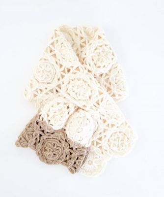 NIIGATA 越品/ニイガタ エッピン 五泉之田中刺繍 差し込みショートマフラー 万華鏡柄 オフホワイト×ライトブラウン スカーフ・ショール【三越伊勢丹/公式】