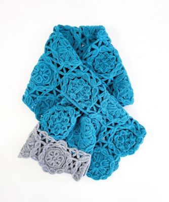 NIIGATA 越品/ニイガタ エッピン 五泉之田中刺繍 差し込みショートマフラー 万華鏡柄 ピーコックグリーン×グレー スカーフ・ショール【三越伊勢丹/公式】