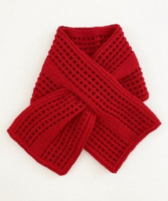 NIIGATA 越品/ニイガタ エッピン 五泉之田中刺繍 差し込みショートマフラー ストライプ柄ウールアルパカショートマフラー レッド スカーフ・ショール【三越伊勢丹/公式】