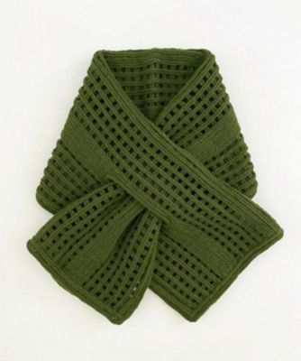 NIIGATA 越品/ニイガタ エッピン 五泉之田中刺繍 差し込みショートマフラー ストライプ柄ウールアルパカショートマフラー カーキ スカーフ・ショール【三越伊勢丹/公式】