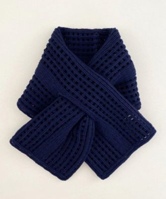 NIIGATA 越品/ニイガタ エッピン 五泉之田中刺繍 差し込みショートマフラー ストライプ柄ウールアルパカショートマフラー ネイビー スカーフ・ショール【三越伊勢丹/公式】