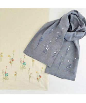 【越品】五泉之田中刺繍　フラワー刺繍ストール