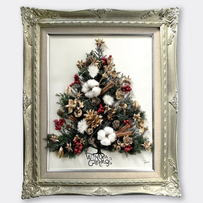 ＜PACOS＞ホーリーレターフラワー（ツリー／レッド）エイシェントシャンパンウッドフレーム　Ｆ６号