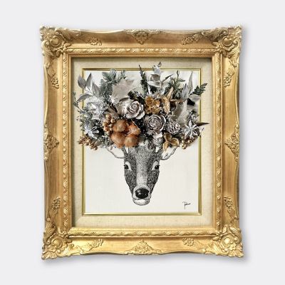 ＜PACOS＞ホーリーレターフラワー（トナカイ／プラチナ）エイシェントゴールドウッドフレーム　Ｆ３号