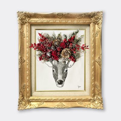 ＜PACOS＞ホーリーレターフラワー（トナカイ／レッド）エイシェントゴールドウッドフレーム　Ｆ３号