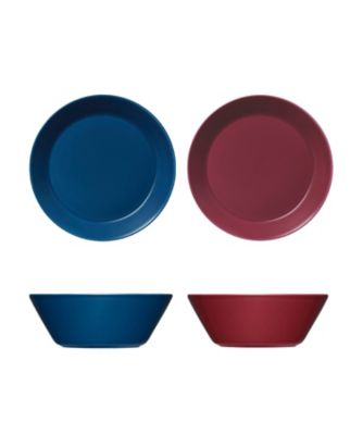 ＜iittala＞ティーマ　プレート２１ｃｍ＆ボウル１５ｃｍペアセット（ビンテージブルー＆チェリー）
